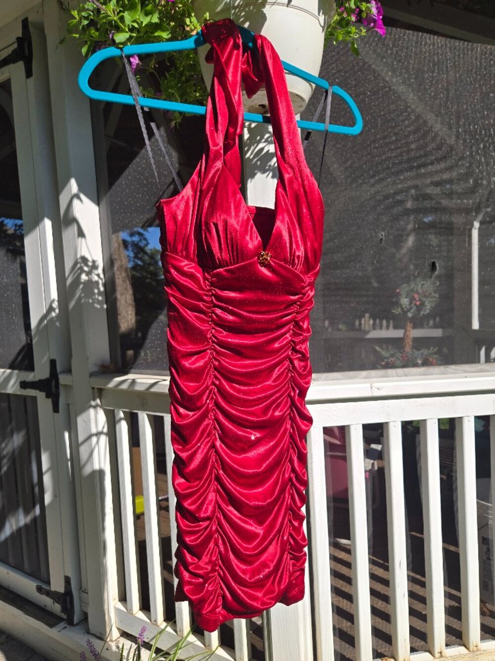 Shiny red mini dress